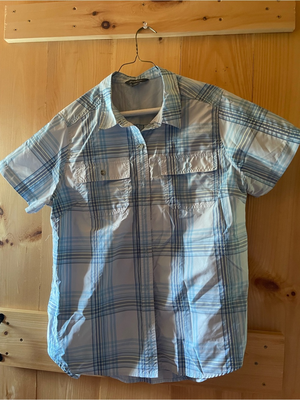 Eddie Bauer Light Blue Plaid Button-Up Shirt
